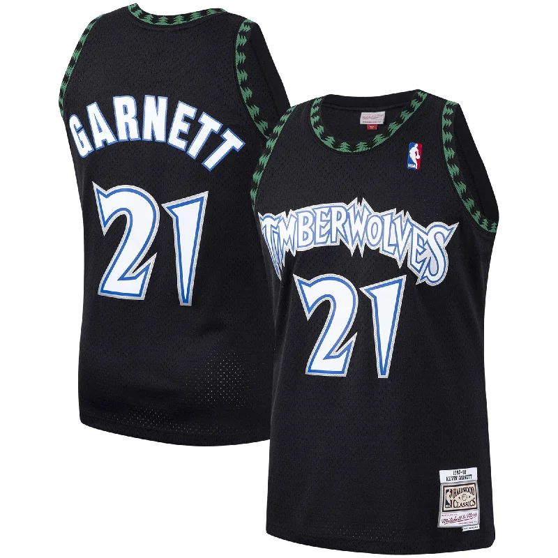 Basketball Jersey With Customizable Features-Kevin Garnett Minnesota Timberwolves Hardwood Classics Swingman Basketball Jersey - Black