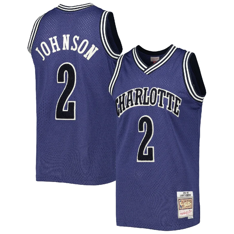 Basketball Jersey For Game Day Player Apparel-Larry Johnson Charlotte Hornets 1994/95 Hardwood Classics Off-court Swingman Basketball Jersey - Purple