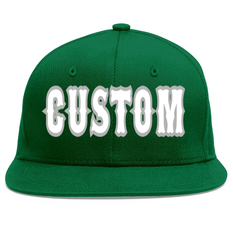 Baseball Cap For Player Customization-Custom Green White-Gray Flat Eaves Sport Baseball Cap