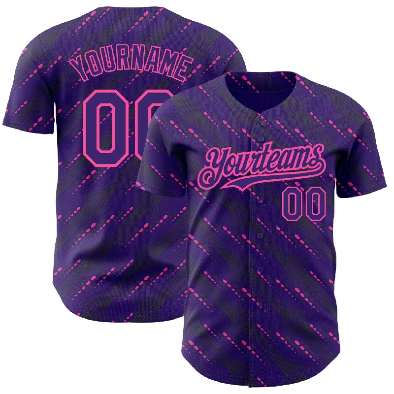 Baseball Jersey For Custom Sports Customization-Custom Purple Pink 3D Pattern Design Slant Lines Authentic Baseball Jersey