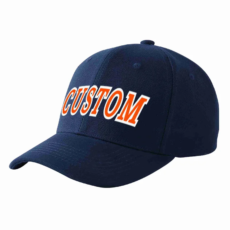 Custom Navy Orange-White Curved Eaves Sport Baseball Cap Design for Men/Women/Youth