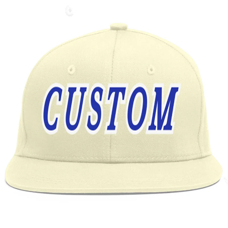 Baseball Cap For Sports Events-Custom Cream Royal-White Flat Eaves Sport Baseball Cap