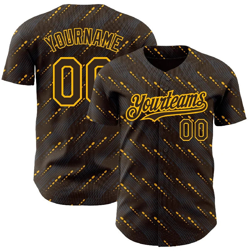 Baseball Jersey For Tournament Fan Gear-Custom Brown Gold 3D Pattern Design Slant Lines Authentic Baseball Jersey