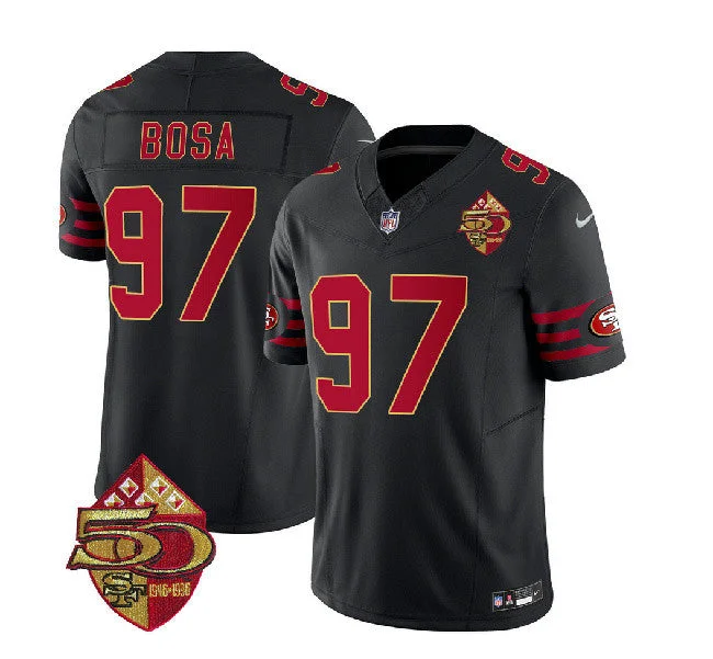 Football Jersey For Exclusive Player Orders-Men's San Francisco 49ers #97 Nick Bosa Black 2023 F.U.S.E. 50th Patch Throwback Football Stitched Jersey