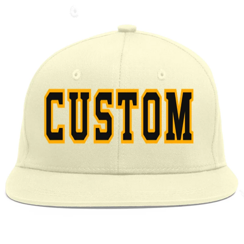 Baseball Cap For Custom Team Logos-Custom Cream Black-Yellow Flat Eaves Sport Baseball Cap