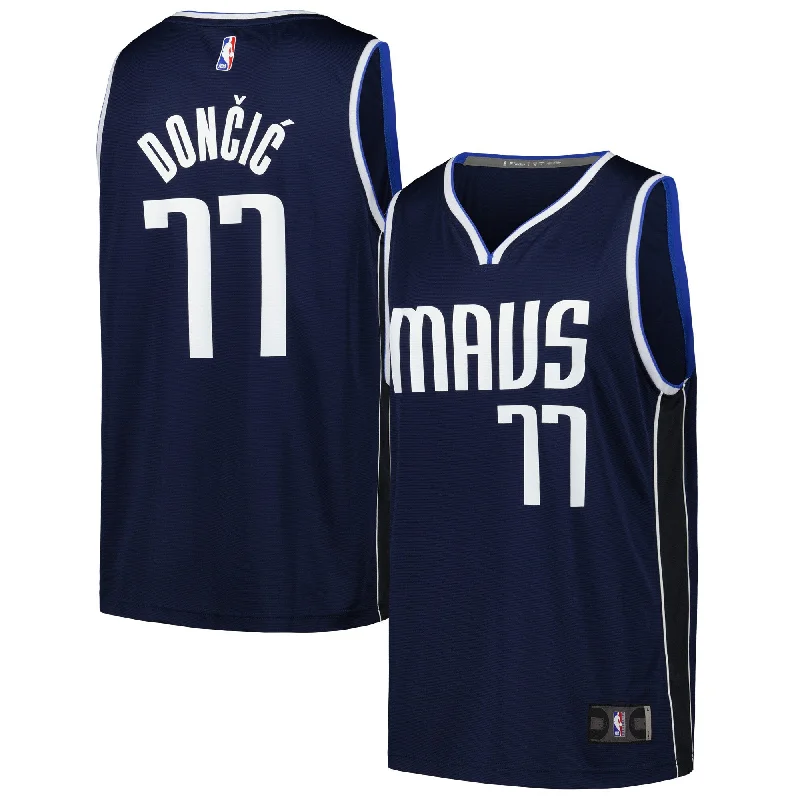 Basketball Jersey With Performance Lining-Luka Doncic Dallas Mavericks Branded Fast Break Player Basketball Jersey - Statement Edition - Navy