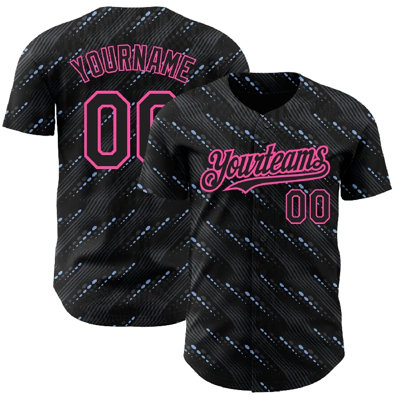 Baseball Jersey For Softball Team Customization-Custom Black Pink 3D Pattern Design Slant Lines Authentic Baseball Jersey