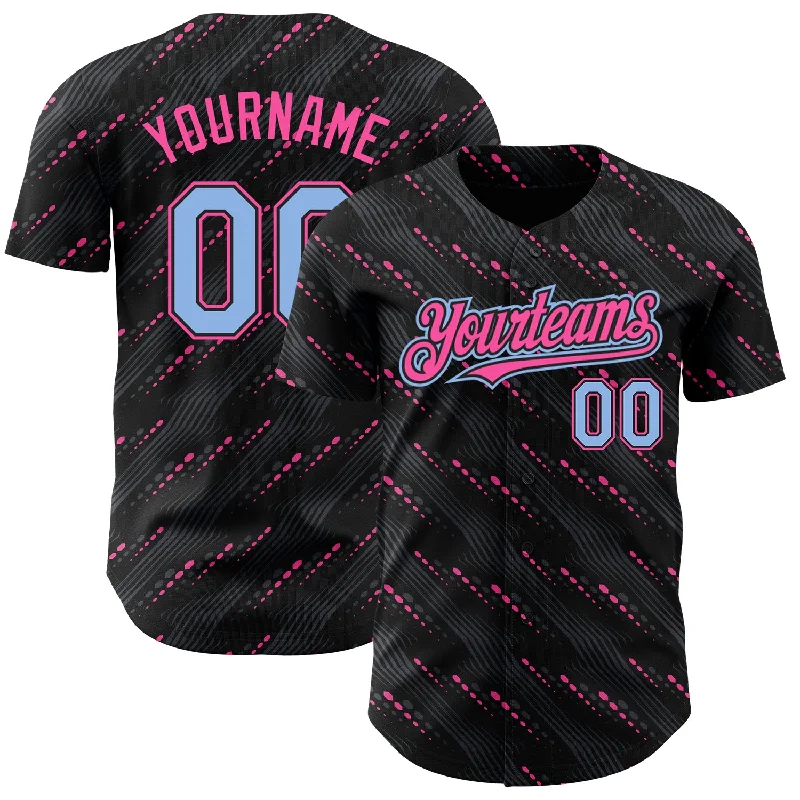 Baseball Jersey For Fundraising Campaigns-Custom Black Light Blue-Pink 3D Pattern Design Slant Lines Authentic Baseball Jersey