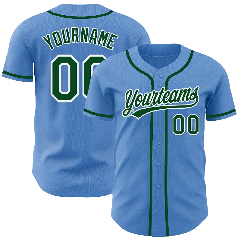 Baseball Jersey For School Custom Fan Gear-Custom Powder Blue Green-White Authentic Baseball Jersey