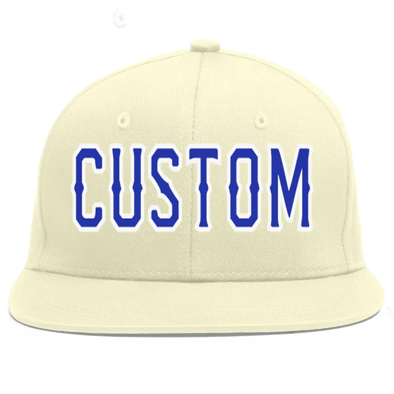 Baseball Cap For Tournament Merchandise-Custom Cream Royal-White Flat Eaves Sport Baseball Cap