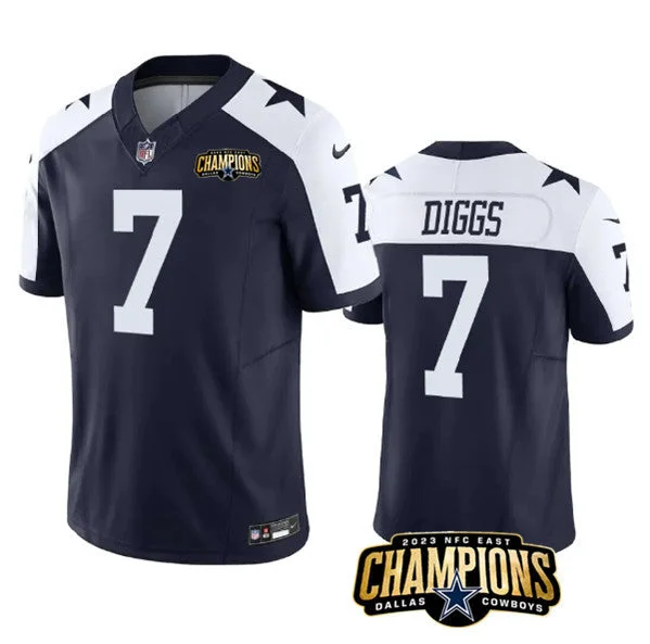 Football Jersey With Team Logos-Men's Dallas Cowboys #7 Trevon Diggs Navy/White 2023 F.U.S.E. NFC East Champions Patch Football Stitched Jersey