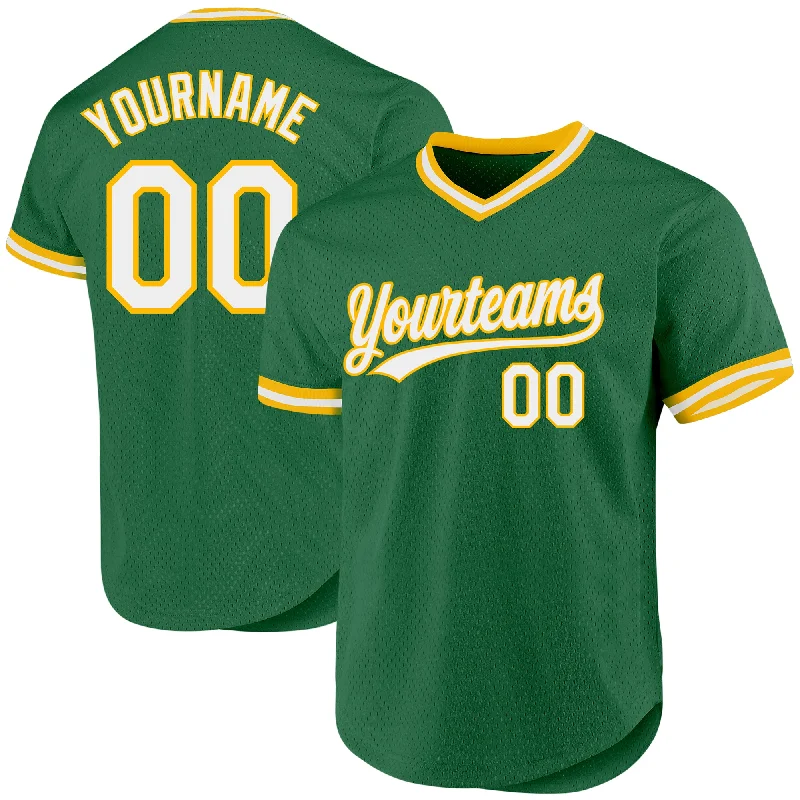 Baseball Jersey For Personalized Fan Apparel-Custom Kelly Green White-Gold Authentic Throwback Baseball Jersey