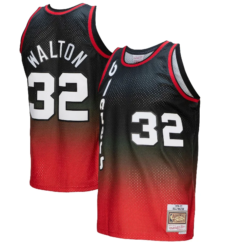 Basketball Jersey With Embroidered Logo-Bill Walton Portland Trail Blazers 1976/77 Hardwood Classics Fadeaway Swingman Player Basketball Jersey - Red/black