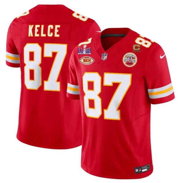 Football Jersey For High-School Custom Orders-Men's Kansas City Chiefs #87 Travis Kelce Red 2024 F.U.S.E. Super Bowl LVIII Patch With "NKH" Patch And 4-star C Patch Vapor Untouchable Limited Football Stitched Jersey