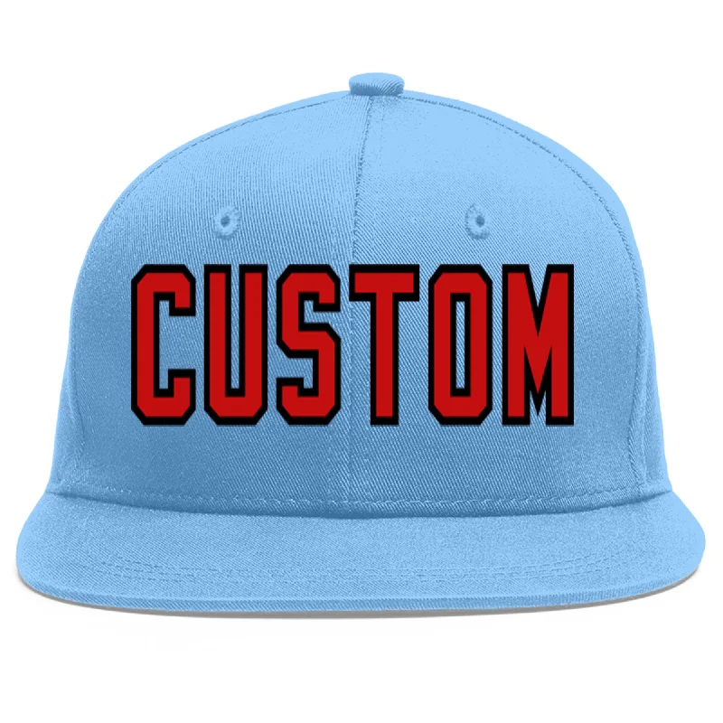 Baseball Cap For Family Fan Merchandise-Custom Light Blue Red-Black Flat Eaves Sport Baseball Cap