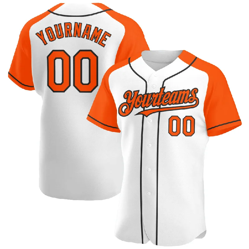 Baseball Jersey For Professional Sports Customization-Custom White Orange-Black Authentic Raglan Sleeves Baseball Jersey