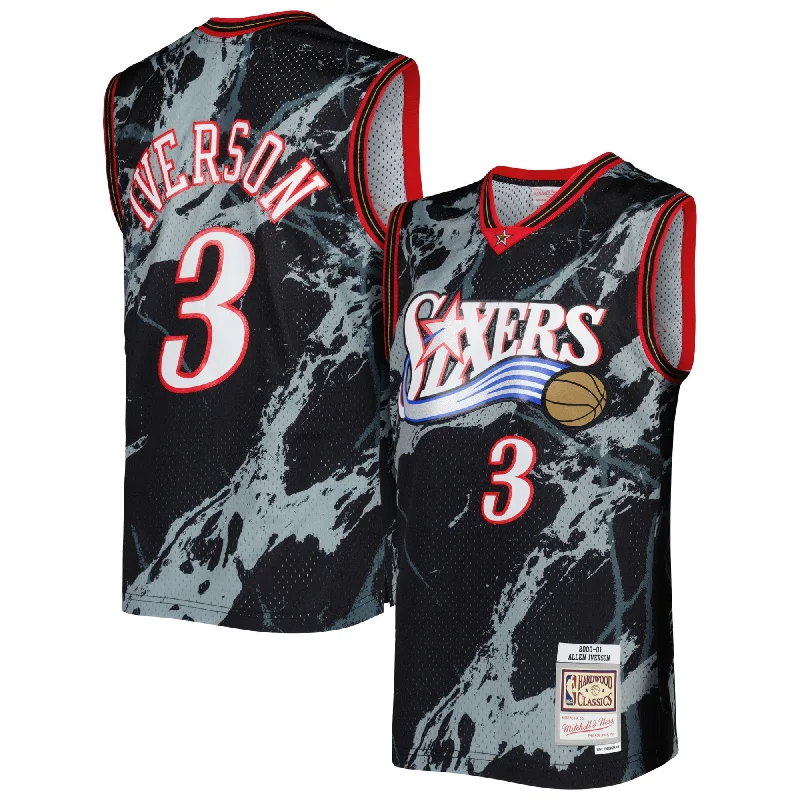 Basketball Jersey For Fan Support Gear-Allen Iverson Philadelphia 76ers 2000/01 Hardwood Classics Marble Swingman Basketball Jersey - Black