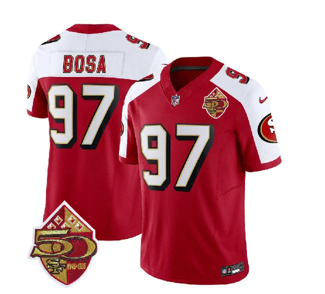 Football Jersey For Personalized Team Wear-Men's San Francisco 49ers #97 Nick Bosa Red/White 2023 F.U.S.E. 50th Patch Throwback Football Stitched Jersey