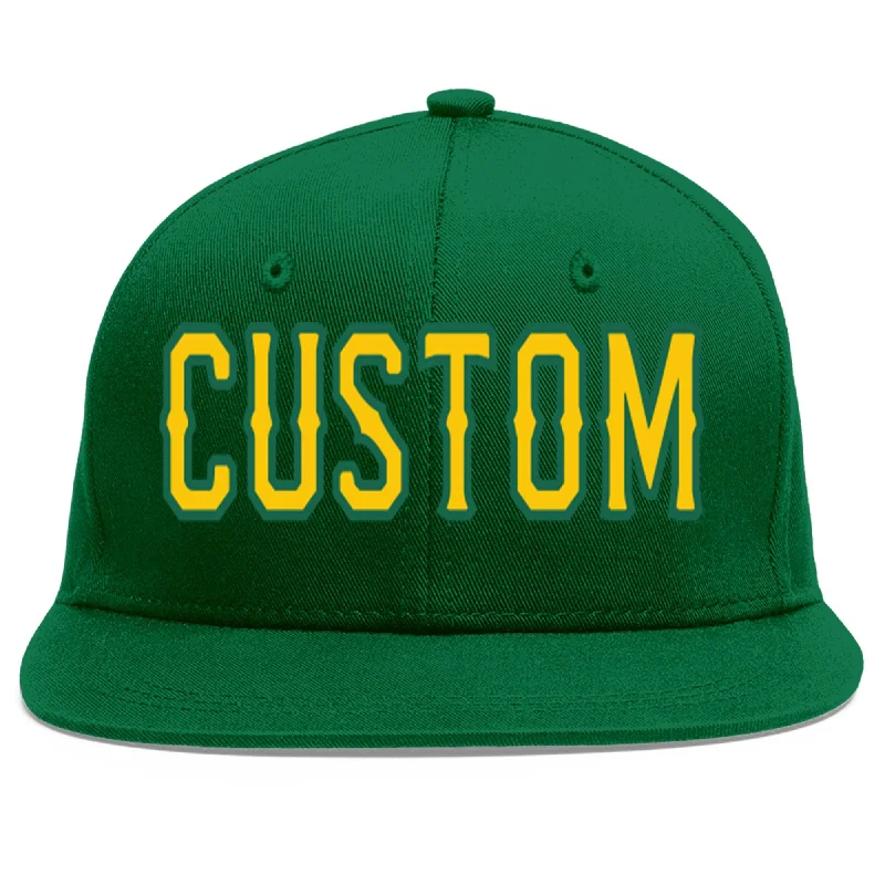 Baseball Cap For Limited Edition Merchandise-Custom Green Gold-Kelly Green Flat Eaves Sport Baseball Cap