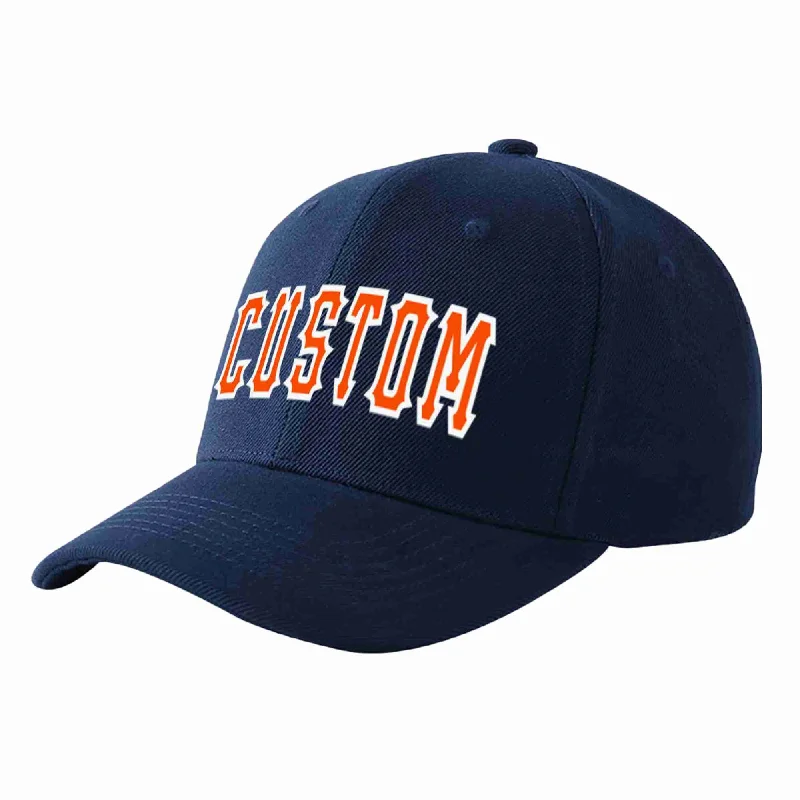 Baseball Cap For Special Edition Fan Gear-Custom Navy Orange-White Curved Eaves Sport Baseball Cap Design for Men/Women/Youth