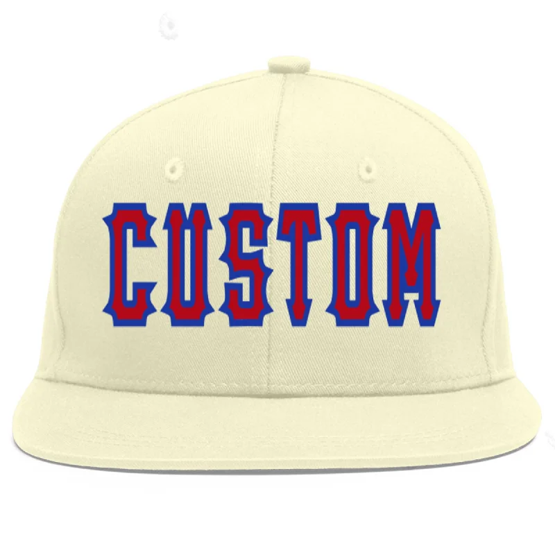 Custom Cream Red-Royal Flat Eaves Sport Baseball Cap