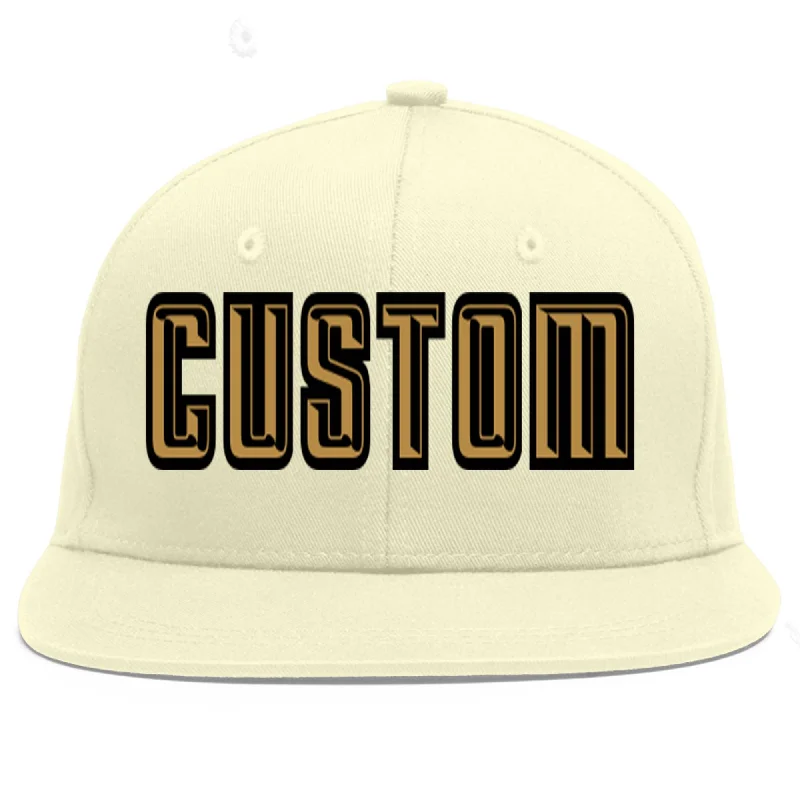 Baseball Cap For Player And Team Apparel-Custom Cream Old Gold-Black Flat Eaves Sport Baseball Cap