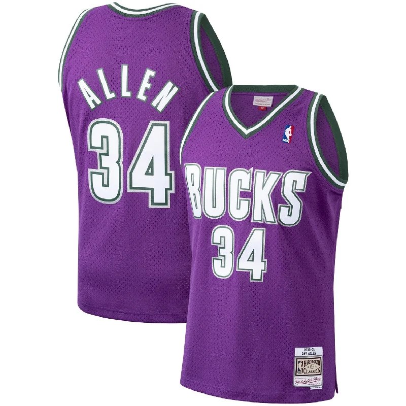 Basketball Jersey For Supportive Fit-Ray Allen Milwaukee Bucks 2000/01 Hardwood Classics Swingman Basketball Jersey - Purple