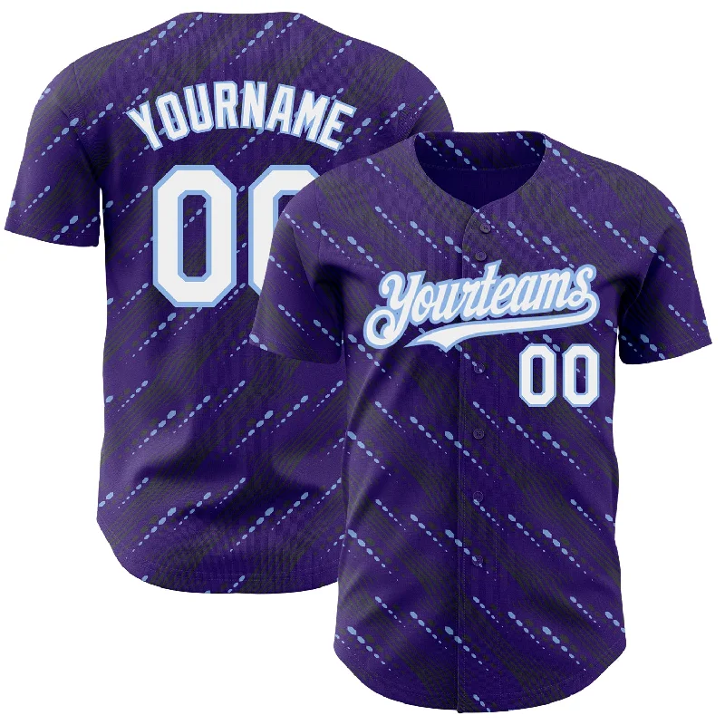 Baseball Jersey For High-Quality Sports Merchandise-Custom Purple White-Light Blue 3D Pattern Design Slant Lines Authentic Baseball Jersey