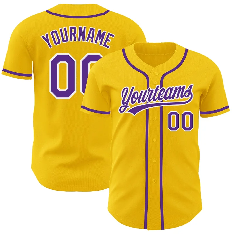 Baseball Jersey For Coaches-Custom Yellow Purple-White Authentic Baseball Jersey