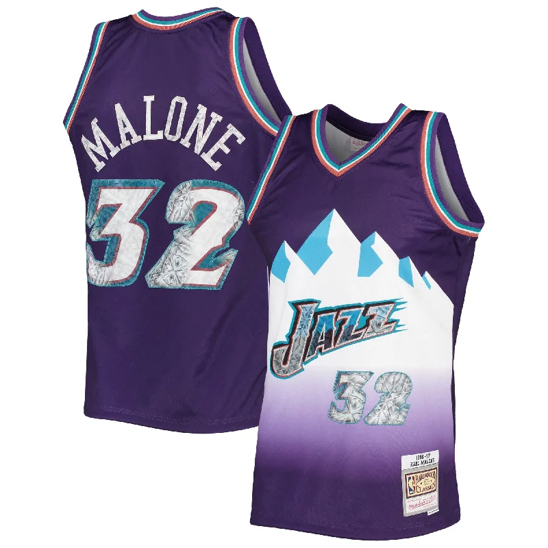 Basketball Jersey For Fans Of Custom Teams-Karl Malone Utah Jazz 1996/97 Hardwood Classics 75th Anniversary Diamond Swingman Basketball Jersey - Purple