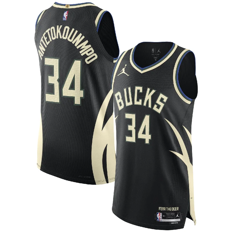 Basketball Jersey With Custom Sleeves-Giannis Antetokounmpo Milwaukee Bucks Jordan Brand Player Basketball Jersey - Statement Edition - Black