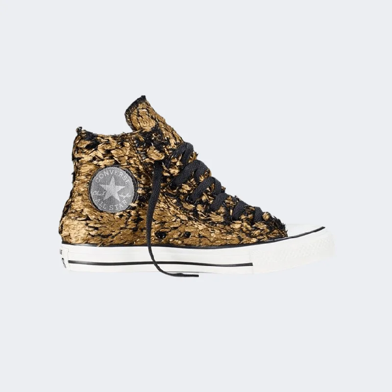 Basketball Shoes With Extra Comfort-Converse All Star Sparkle Fur Material Women Lifestyle Shoes Gold/Black