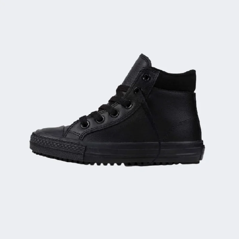 Basketball Shoes For Narrow Feet-Converse Chuck Taylor All Star Hi-Rise Leather Boot Kids Lifestyle Shoes Black