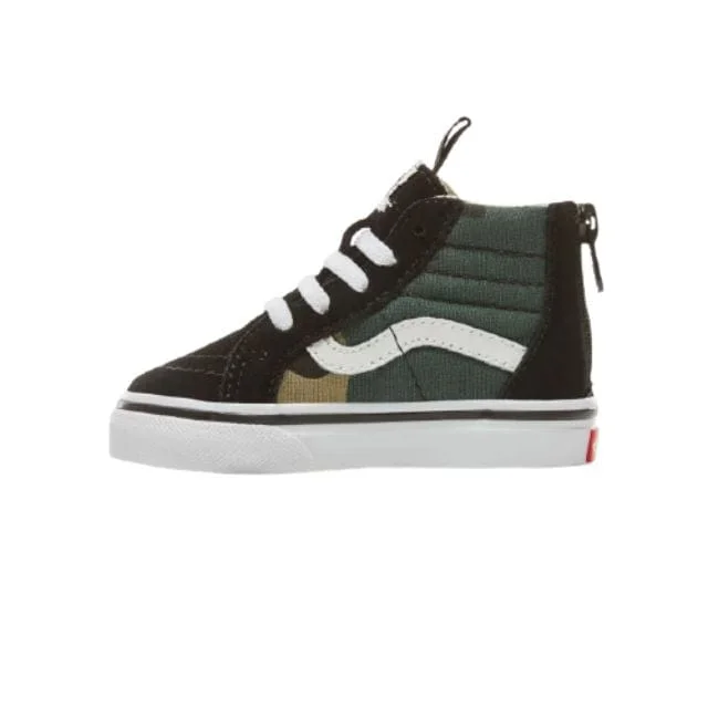 Basketball Shoes With Advanced Cushioning Technology-Vans Sk8-Hi Zip Kids Lifestyle Shoes Black/Woodland Va32R3Nra